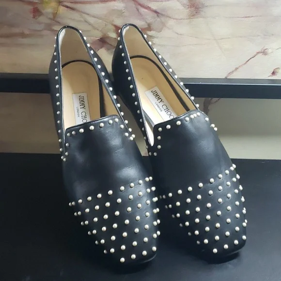 Jimmy Choo Black Studded Flats - Picture 1 of 9